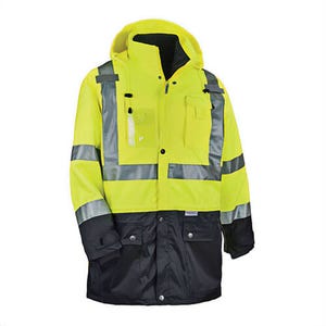 Ergodyne® 25539 GloWear® 8388 4-in-1 Convertible Hooded Thermal Jacket Kit, Hi-Viz Lime, 300D Oxford Polyester/Thinsulate®