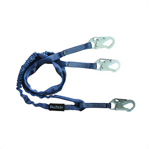 FallTech® 8259Y Internal Shock Absorbing Lanyard with (3) Snap Hooks, 310 lb Load, 6 ft L, Polyester Line, 2 Legs
