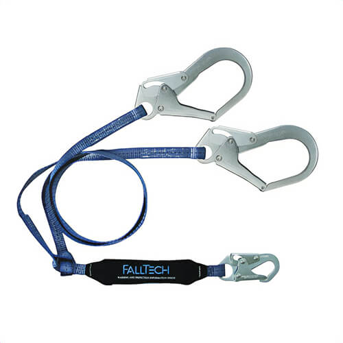 FallTech® 826073 ViewPack™ Shock Absorbing Lanyard with (1) Snap Hook and (2) Rebars, 310 lb Load, 6 ft L, Polyester Line, 2 Legs
