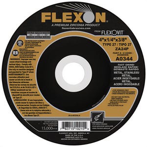 FlexOvit® A0344 USA Grinding Wheel, Type 27, 4 in dia, 1/4 in thickness