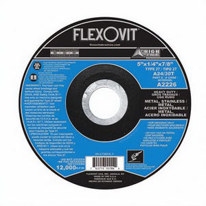 FlexOvit® High Performance™ A2226 Heavy Duty Precision Depressed Center Grinding Wheel, 5 in dia x 1/4 in Thick, A24/30T Grit