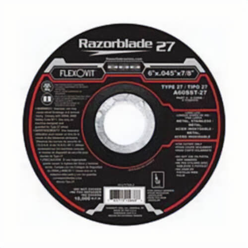 FlexOvit® Razorblade® 27 A2481 Razorblade® 27 Type 27 Cut-Off Wheel, 6 in dia x 0.045 in Thick, 7/8 in Center Hole, A60 Grit