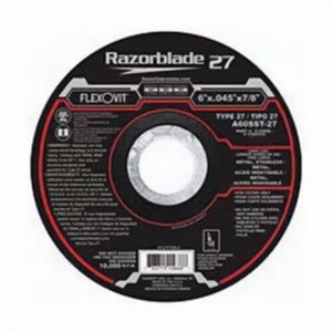 FlexOvit® Razorblade® 27 A2481 Razorblade® 27 Type 27 Cut-Off Wheel, 6 in dia x 0.045 in Thick, 7/8 in Center Hole, A60 Grit