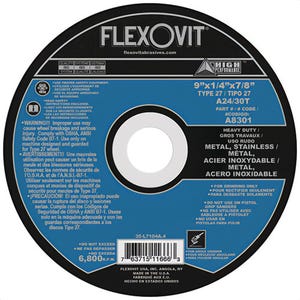 FlexOvit® A8301 Metal Grinding Wheel, 9 x 1/4 x 7/8 A24/30T