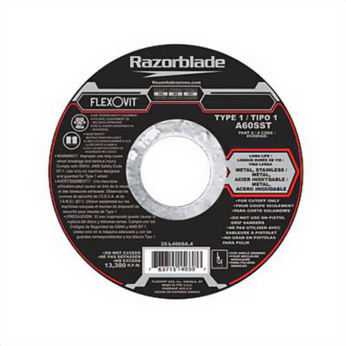 FlexOvit® Razorblade® F1207 Long Life Cut-Off Wheel, 4-1/2 in dia x 0.045 in Thick, 7/8 in Center Hole, 60 Grit