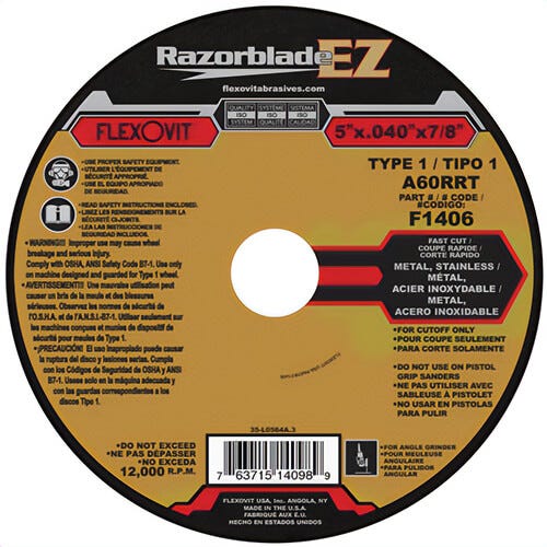FlexOvit® F1406 Reinforced Cutoff Wheel Razorblade, 25 ea