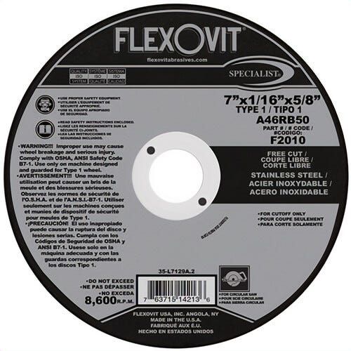 Flexovit® F2010 Reinforced Cutoff Wheel Specialist, 25 each