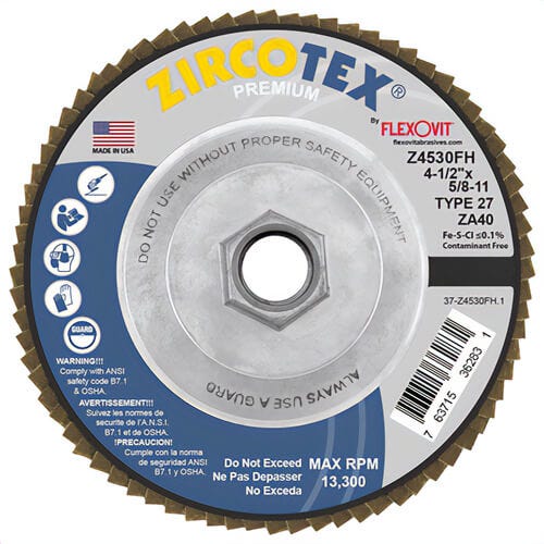 FlexOvit® Z4530FH Flap Disc Zircotex 4-1/2 in x 5/8-11, 10 ea
