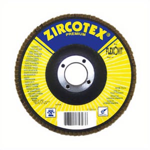 FlexOvit® Zircotex® Z7025FH Premium Spin-On Coated Abrasive Flap Disc, 7 in dia, ZA24 Grit, Extra Coarse Grade, Type 27 Disc