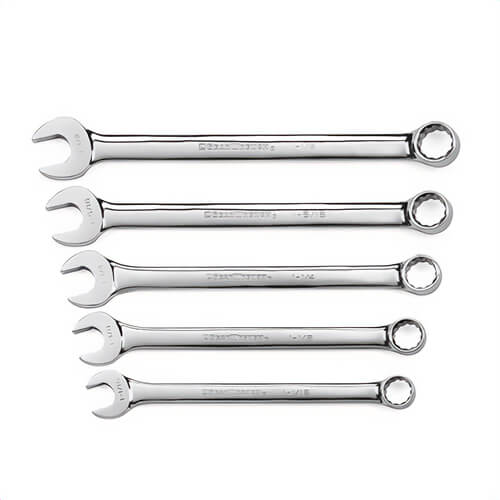 GearWrench® 81921 Add-On Long Length Non-Ratcheting Combination Wrench Set, Imperial, 5 pc, 1-1/8 to 1-1/2 in, Full Polished Chrome