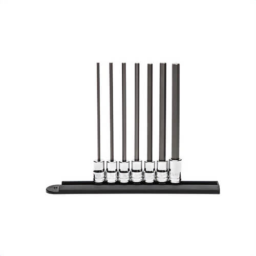 Gearwrench® 82537 Long L Bit Socket Set, 3/8 in Drive, 7 pc, Full Polished Chrome/Black Oxide, ASME Specified