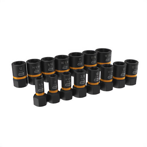 Gearwrench® 84783 Standard L Extraction Socket Set, 1/4 in, 3/8 in Drive, 15 pc, Included Socket Size: 1/4 to 3/4 in