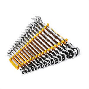 Gearwrench® 86728 90-Tooth 12-Point Flexible Head Ratcheting Combination Wrench Set, 16 pc, 8 to 25 mm, Polished Chrome