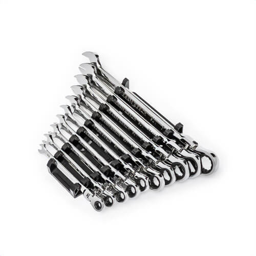 Gearwrench® 86758 90-Tooth 12-Point Flexible Head Ratcheting Combination Wrench Set, 10 pc, 1/4 to 3/4 in, Polished Chrome