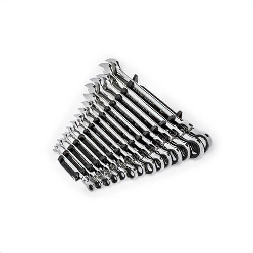 Gearwrench® 86759 90-Tooth 12-Point Flexible Head Ratcheting Combination Wrench Set, 14 pc, 1/4 to 1 in, Polished Chrome