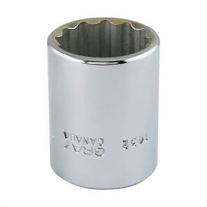 Gray Tools 1432 Standard Socket, Imperial, 1/2 in Square Drive, 1 in Hex Socket, 12 Points