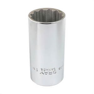 Gray Tools LD38 Deep Socket, Imperial, 1/2 in Square Drive, 1-3/16 in Hex Socket, 12 Points
