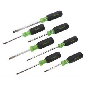 Greenlee® 0153-02C Screwdriver Set, 7 pc, ASME Specified, Acetate Handle/Steel Shank, Polished Chrome Shank/Black Tipped