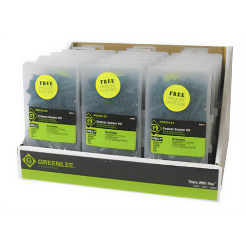 Greenlee® 84012 Light Duty Multi-Size Conical Anchor Kit, 201 pc, #10, #12 dia Anchor, #10 x 1 in Type C Screw, 1/4 in Bit, Plastic