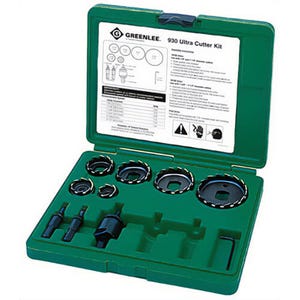 Greenlee® 930 Hole Cutter Kit, Ultra, 6 pc, 1/4 in Cutting Depth, for Use With 1/2 to 2 in Conduit, HSS