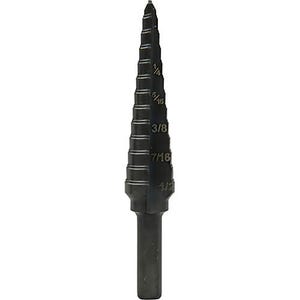 Greenlee® GSB01 Multi-Hole Step Drill Bit, 1/8 in dia Min Hole, 1/2 in dia Max Hole, 13 Steps, Mild Steel