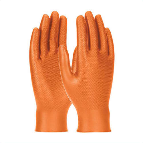 PIP® 67-256/XL Grippaz® Powder Free Gloves with Textured Fish Scale Grip, Extra-Large, Nitrile, Orange, 6 mm thick