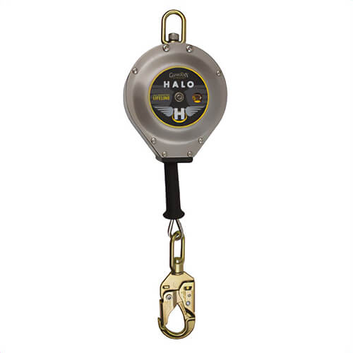 Guardian® 10915 Halo Cable SRL Self-Retracting Lifeline with Snap Hook, Swivel Top and Carabiner, 130 to 310 lb Load Capacity, 30 ft L