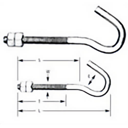 Hindley 12130 Clothes Line Hook Machine Thread with 2 Nuts, 1/4 x 4-1/4 in L