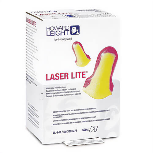 Howard Leight By Honeywell LL-1-D Laser Lite® Disposable Earplugs, Uncorded, Universal, Single-Use, 32 dB, T-Shape, Magenta/Yellow, 500 pr