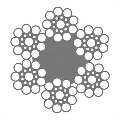 HSI® 3/8 in, Wire Rope, 6x19, Seale Filler Wire, EIPS, Right Regular Lay, Fiber Core, Bright, Import, Per Foot