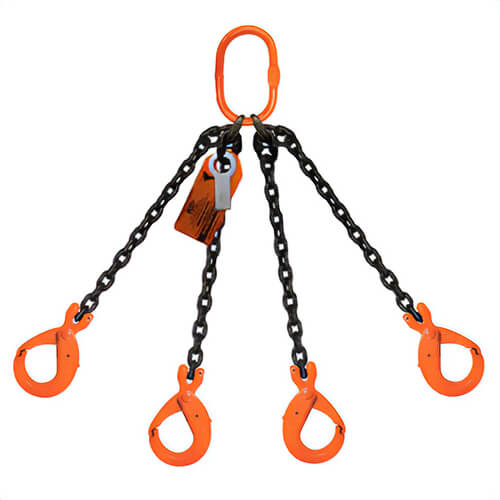 HSI® Quad Leg Bridle Chain Sling, 5/8 in dia, 3 ft L, CM® Oblong Link to Latchlok® Hook Ends, 58,700 lb Working Load Limit
