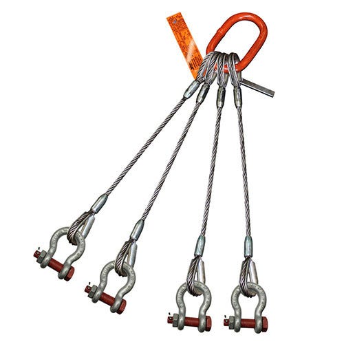 HSI® Four Leg Wire Rope Sling, 2 in dia, 6 ft L, Bolt Anchor Shackle Ends, 127 ton Capacity, Domestic