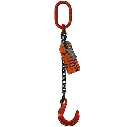 HSI® Single Leg Chain Sling, 3/4 in dia, 15 ft Length, Oblong Link to Foundry Hook Ends, 35,300 lb Working Load Limit