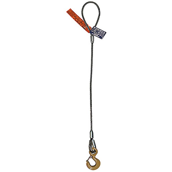 HSI® 1/4 x 8' Single Leg Wire Rope Sling, Flemish Loop to Eye Hook Ends  Empire Rigging & Supply