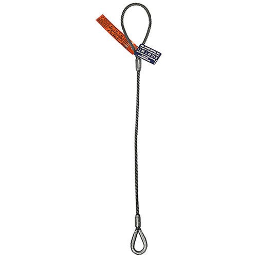 HSI® Single Leg Wire Rope Sling, 1-1/4 in dia, 5 ft L, Flemish Loop to Heavy Duty Thimble Ends, 15 ton Capacity, Domestic