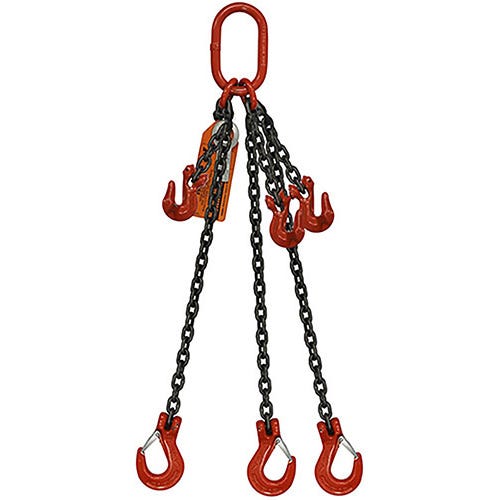 HSI® Triple Leg Chain Sling, Adjustable Type B, 3/8 in dia, 15 ft Length, Oblong Link to Sling Hook Ends, 22,900 lb WLL