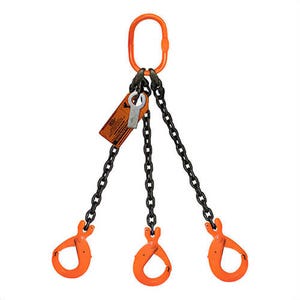 HSI® Triple Leg Bridle Chain Sling, 3/4 in dia, 15 ft L, CM® Oblong Link to Latchlok® Hook Ends, 91,700 lb Working Load Limit