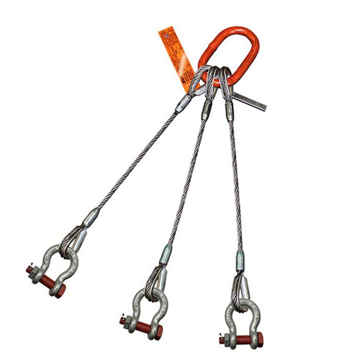 HSI® 1-3/8 x 10' Three Leg Wire Rope Sling, Bolt Anchor Shackle Ends  Empire Rigging & Supply