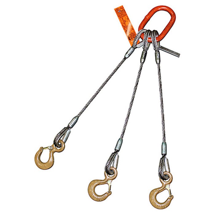 HSI® 5/16 x 20' Three Leg Wire Rope Sling, Eye Hoist Hook Ends