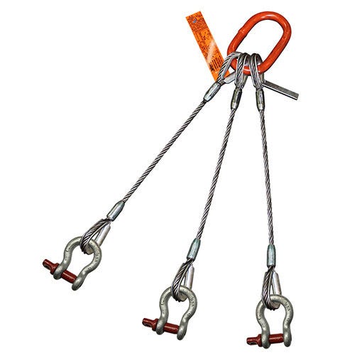 HSI® Three Leg Wire Rope Sling, 2 in dia, 6 ft L, Screw Pin Anchor Shackle Ends, 95 ton Capacity, Domestic