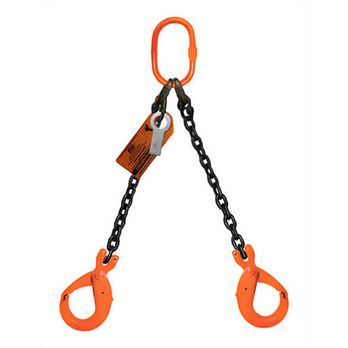 HSI® Double Leg Bridle Chain Sling, 3/4 in dia, 5 ft L, CM® Oblong Link to Latchlok® Hook Ends, 61,100 lb Working Load Limit