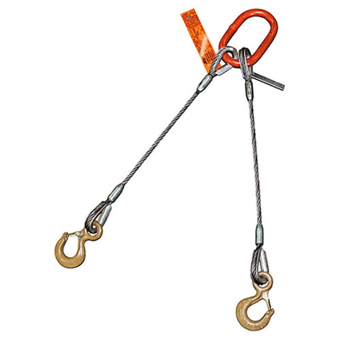 HSI® 1-1/4 x 20' Two Leg Wire Rope Bridle Sling, Eye Hoist Hook
