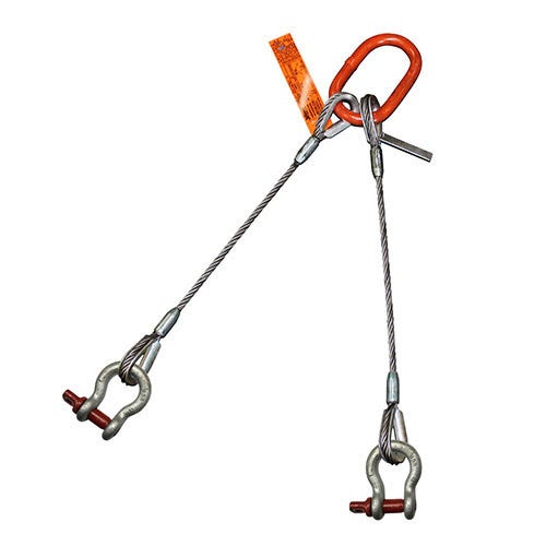 HSI® Two Leg Wire Rope Sling, 9/16 in dia, 20 ft L, Screw Pin Anchor Shackle Ends, 5.5 ton Capacity, Domestic