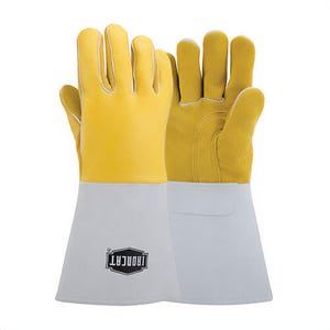 PIP® 9060/L Ironcat® Welding Gloves, Large, Premium Grain Top Grain Elkskin Leather/Kevlar® Thread, Yellow, Cotton/Foam Lining