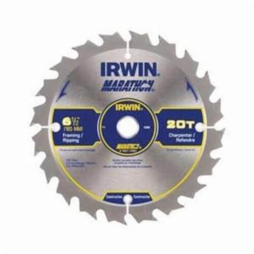 Irwin® Marathon® 24021 Circular Saw Blade, 6-1/2 in dia, 5/8 in Arbor, High Carbon Steel Blade, 20 Teeth