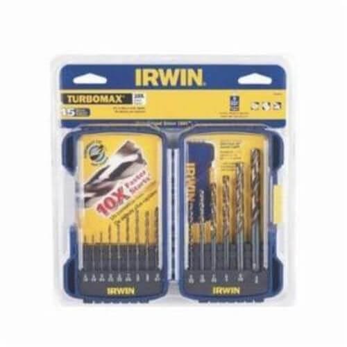 Irwin® 318015 Drill Set, 1/16 in Min and 3/8 in Max Drill Bit, 135° Split Drill Point Angle, 15 pc, HSS, Black/Gold Oxide