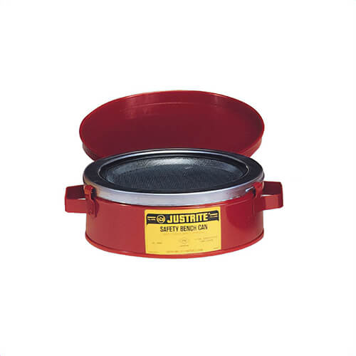 Justrite® 10295 Bench Can, 2 qt Capacity, 9-3/8 in dia x 3-1/4 in H, Galvanized Steel, Red