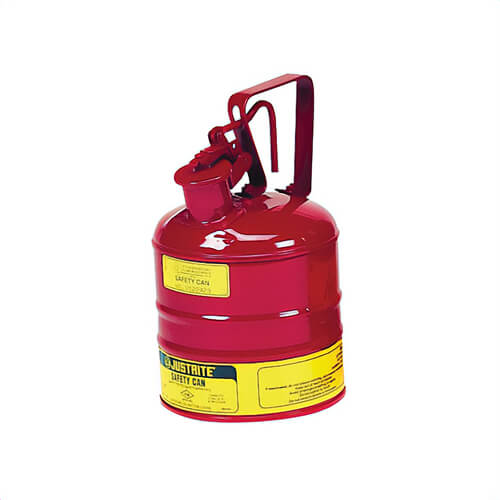 Justrite® 10301 Type I Safety Can with Trigger Handle and Stainless Steel Flame Arrester, 1 gal Capacity, 7-1/4 in dia x 11-1/2 in H, Steel, Red