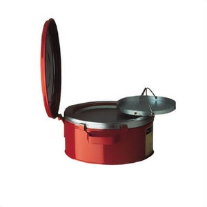 Justrite® 10370 Bench Can with Basket, 1 gal Capacity, 9-3/8 in dia x 4-1/2 in H, Galvanized Steel, Red