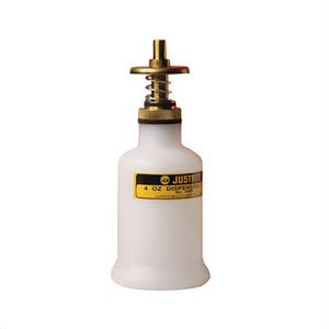 Justrite® 14002 Non-Metallic Safety Dispenser Can with Brass Dispenser Valve, 4 oz, 2-1/4 in dia x 5-1/2 in H, Translucent Polyethylene, White